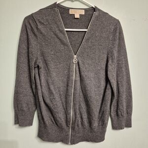 Michael Kors Women's Preppy Minimalist Neutral Grey Knit Cardigan Size Medium